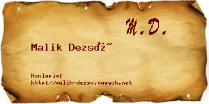 Malik Dezső névjegykártya